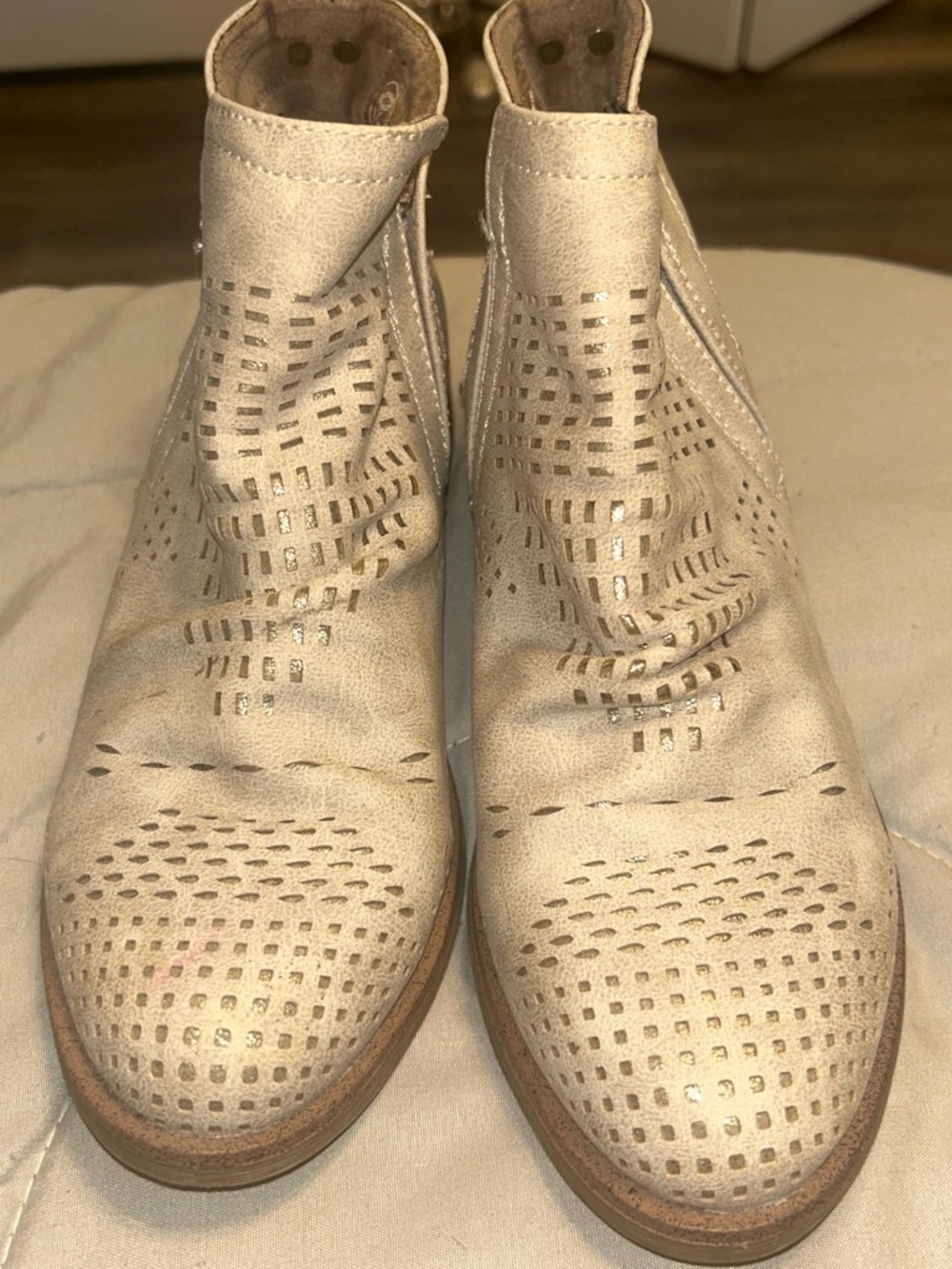 Perforated Ankle Booties in Light Beige